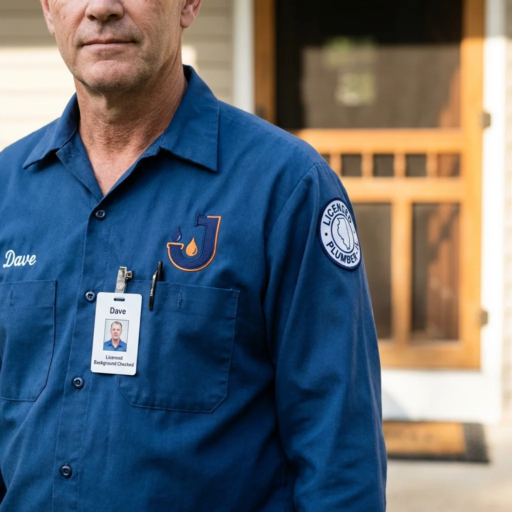 Licensed plumber showing ID badge in Ruckersville, VA