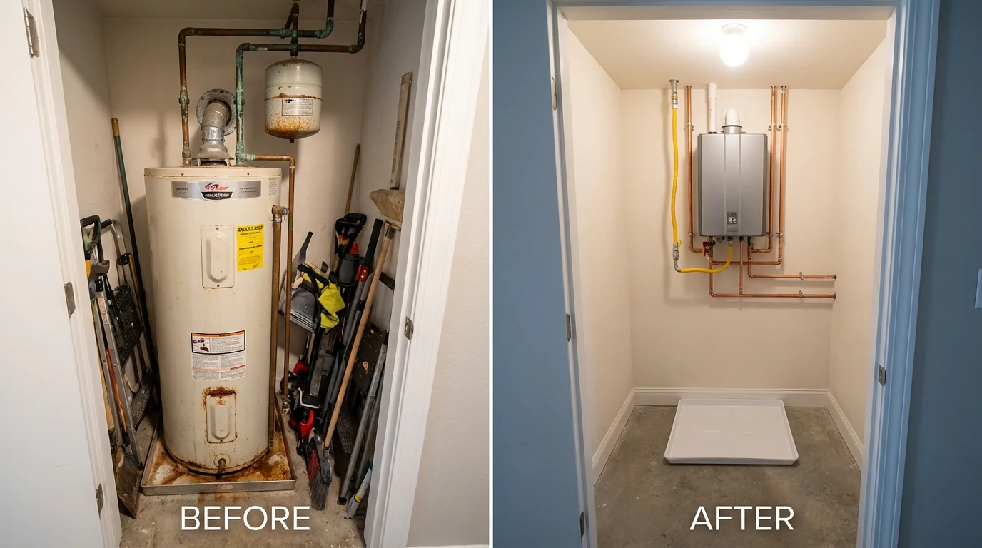 Tank water heater versus wall-mounted tankless unit comparison for Ruckersville, VA homeowners