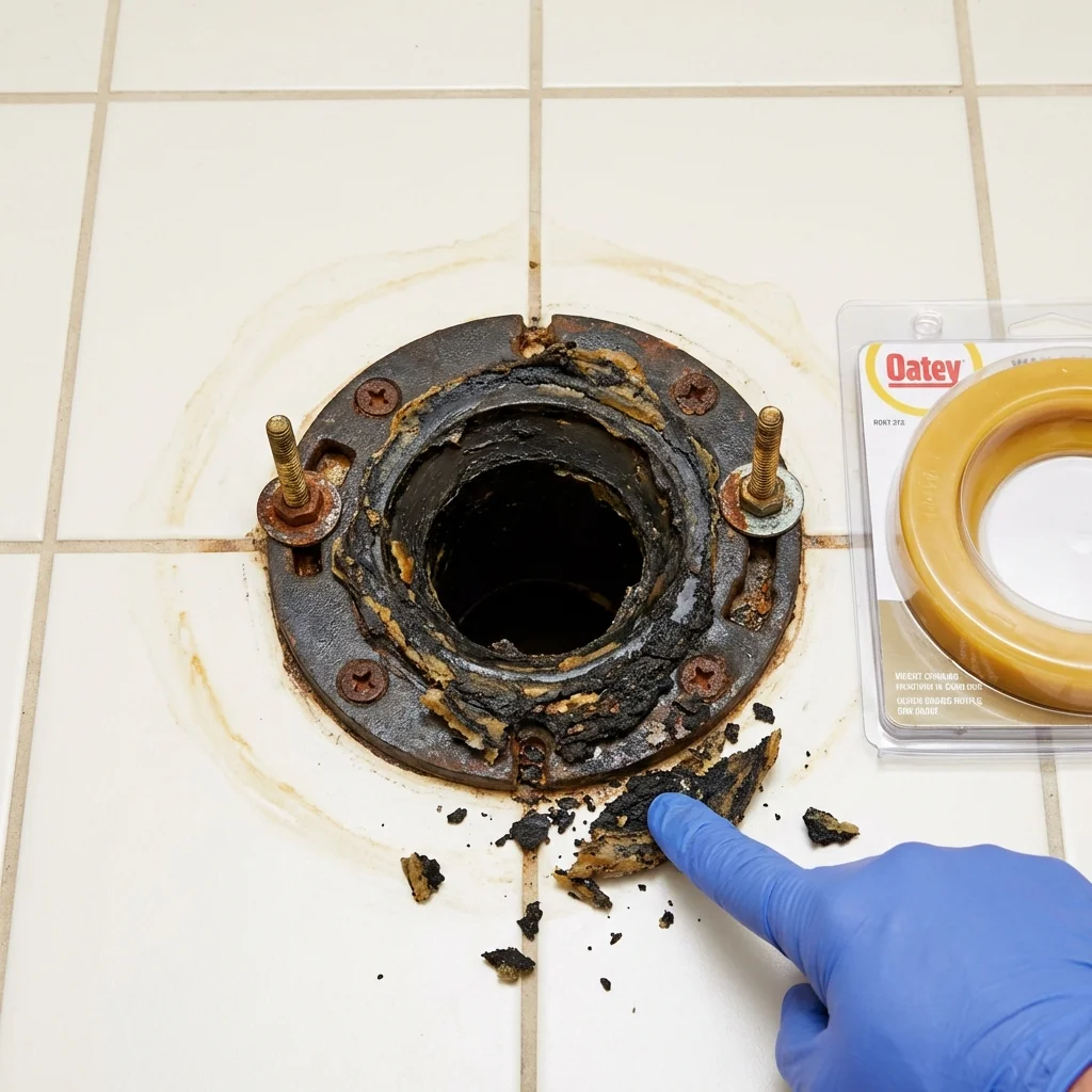 Failed wax ring showing water seepage at the base of a toilet in a Ruckersville, VA home
